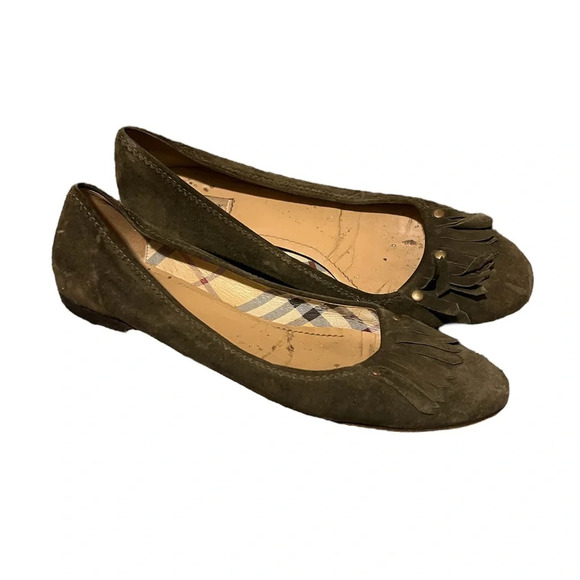 Burberry Olive Suede Ballet Flats, size 38 - Picture 1 of 9